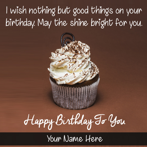 Write Name on Birthday Card With Cup Cake Background