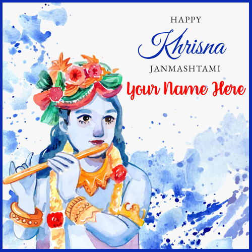 Write Name on Hand Painted Janmashtami Greeting Card