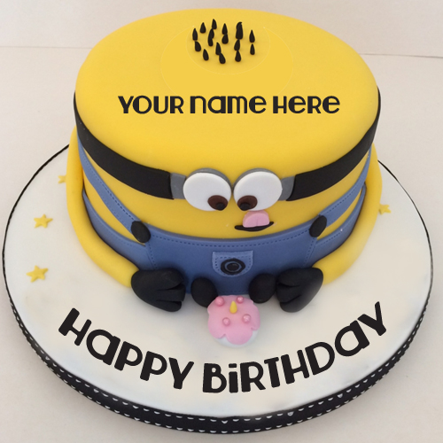 Cute Minion Birthday Cake For Kids With Your Name