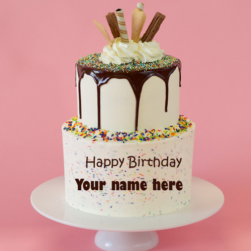 Happy Birthday Double Decker Chocolate Cake With Name
