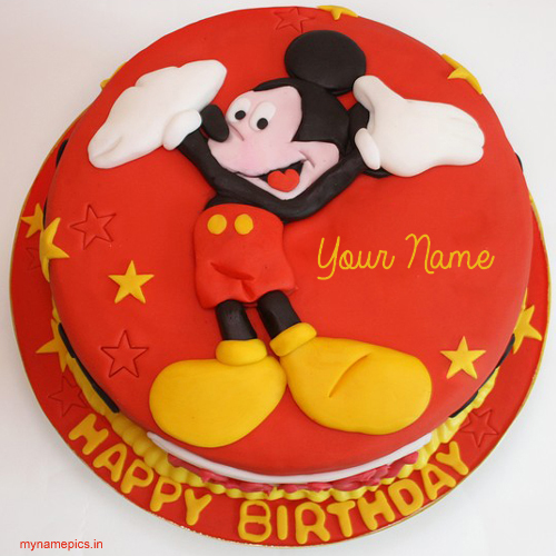 Write name on micky cartoon birthday cake pics 