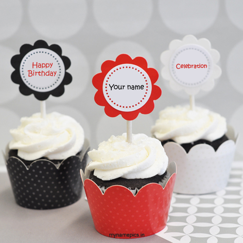 Write your name on birthday cup cake display pic