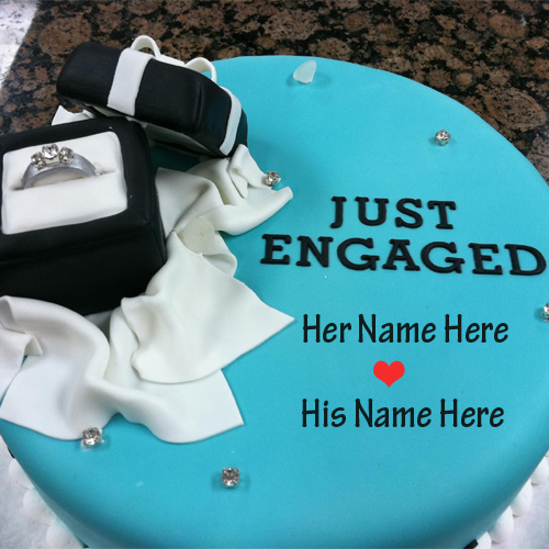 Happy Engagement Cake With Couple Ring and Your Name